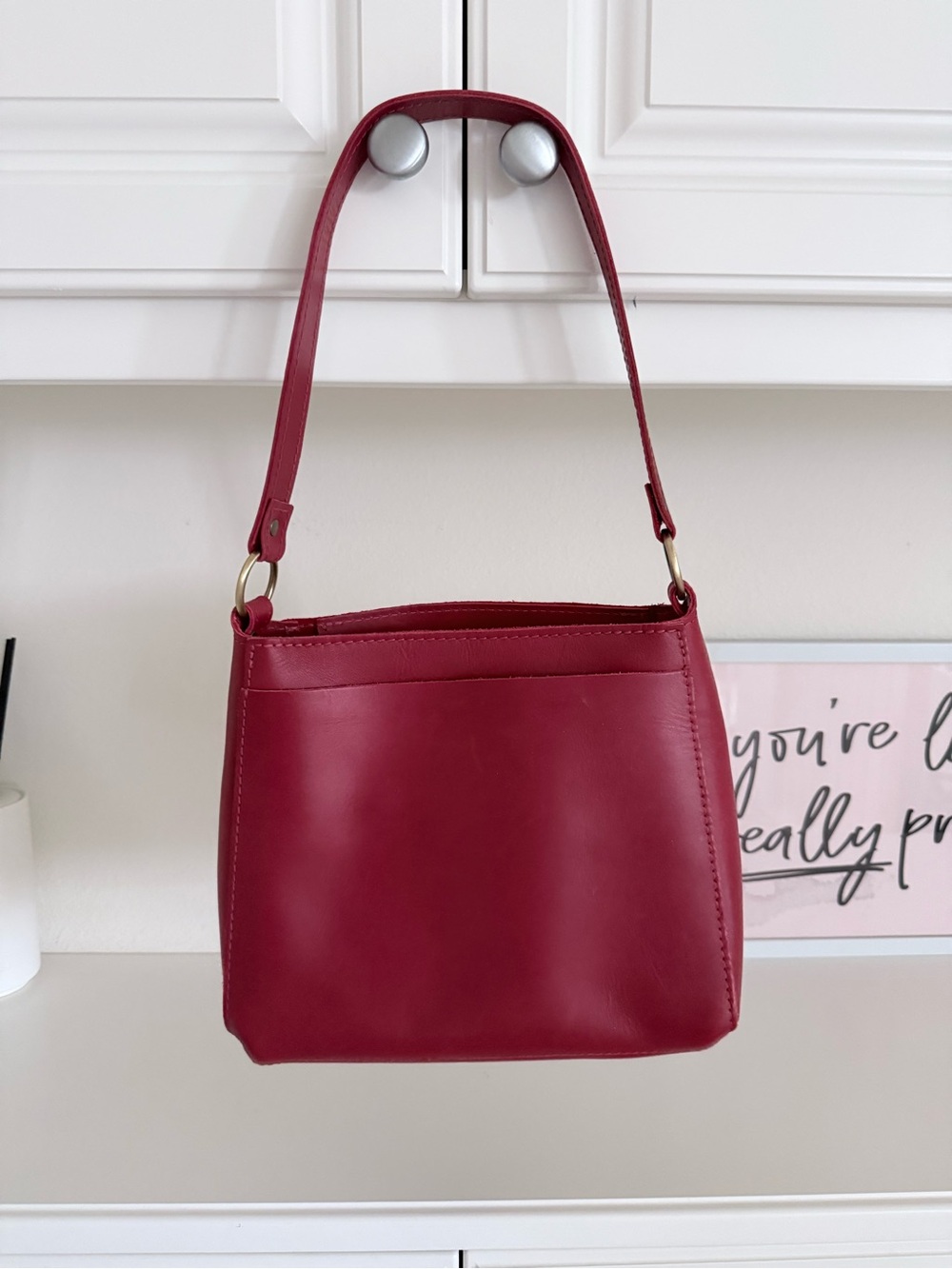 Portland Leather Red Triangle Bag - Picture 3 of 5